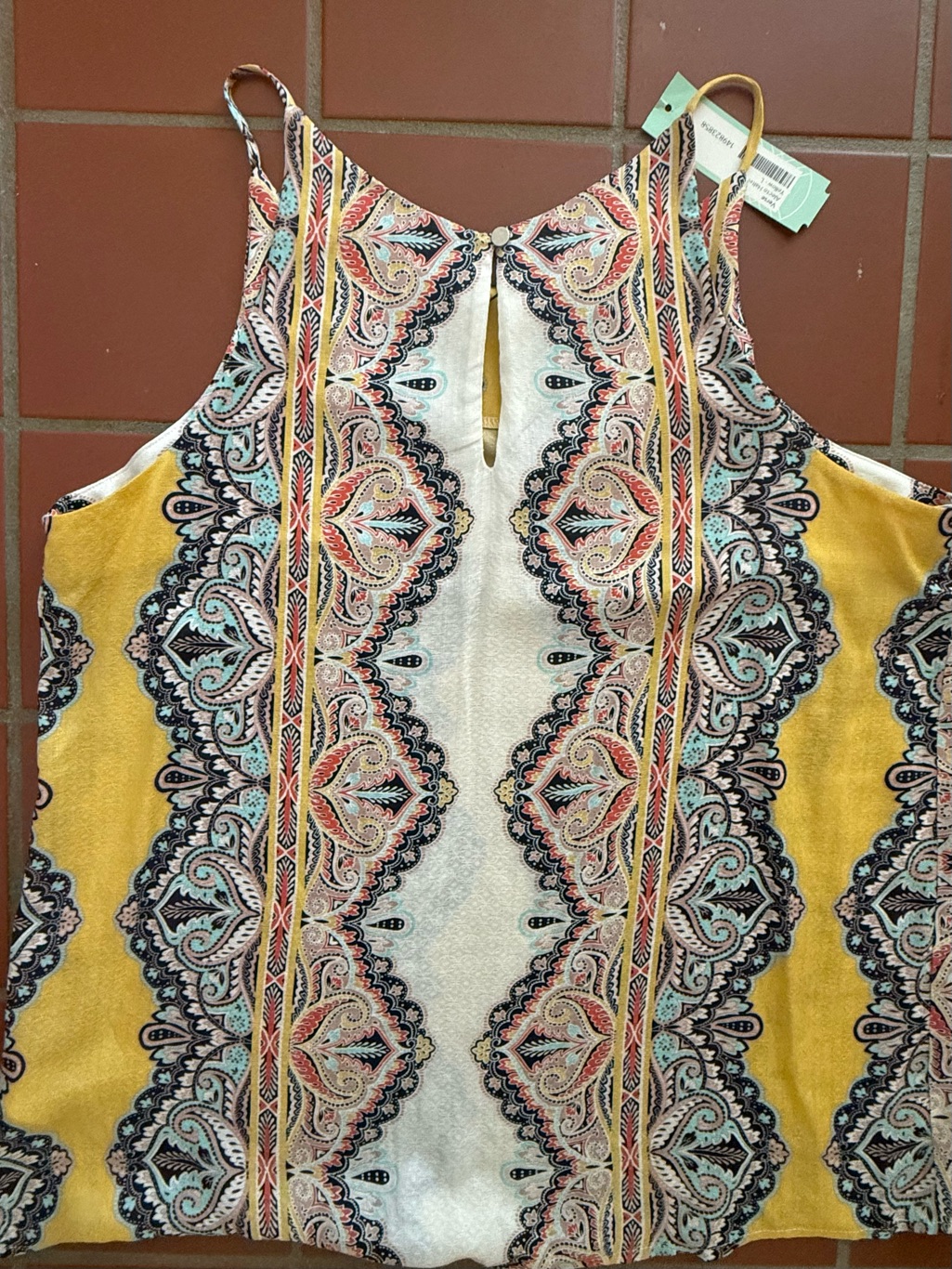 Verse Boho Paisley Print Halter Tank Top - Yellow & Cream Nwt Size L — image 5 of 5